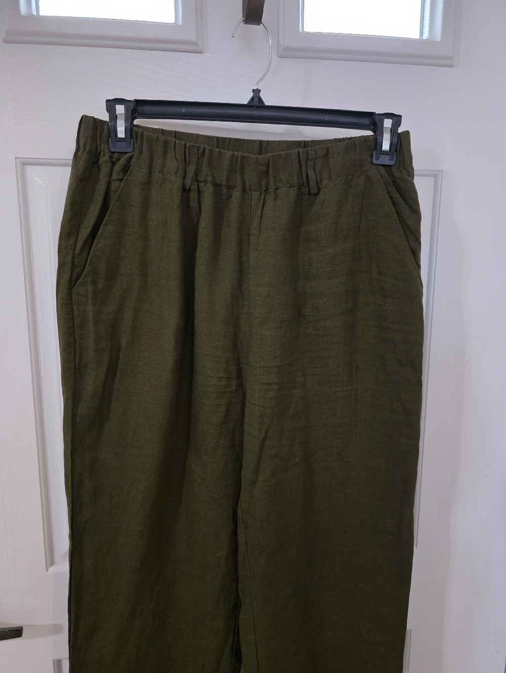 Quince Womens Green Linen Pull on Wide Leg Crop Pant Travel Minimalist Career - Picture 2 of 11